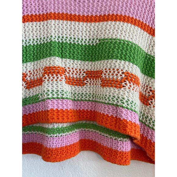 Grey Bandit Crochet Knit Striped Cropped Blouse Womens XL Beach Coastal Fairy - Picture 16 of 16